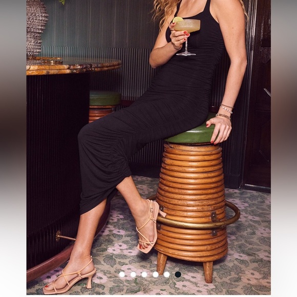 Good American Ruched square-neck stretch-rayon maxi dress Lg & Medium in black - Picture 12 of 16